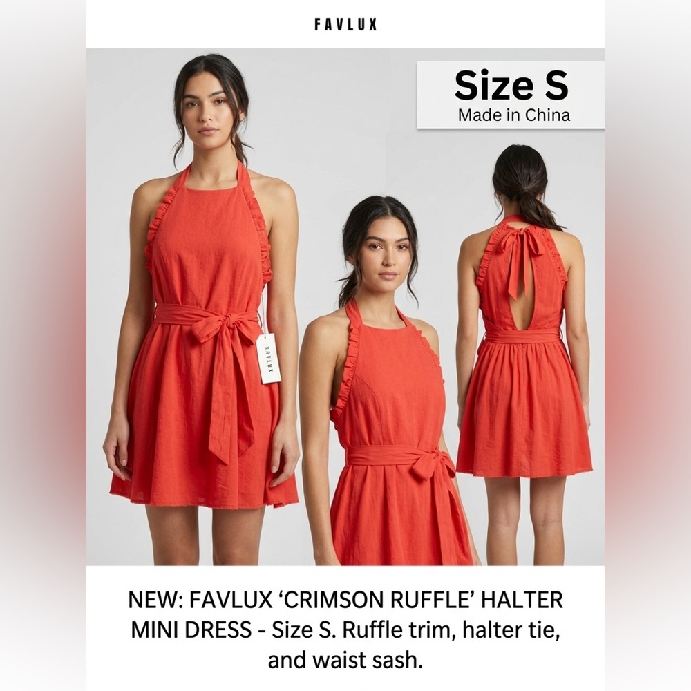 Favlux Crimson Ruffle Halter Dress NEW with tags brand Favlux size small